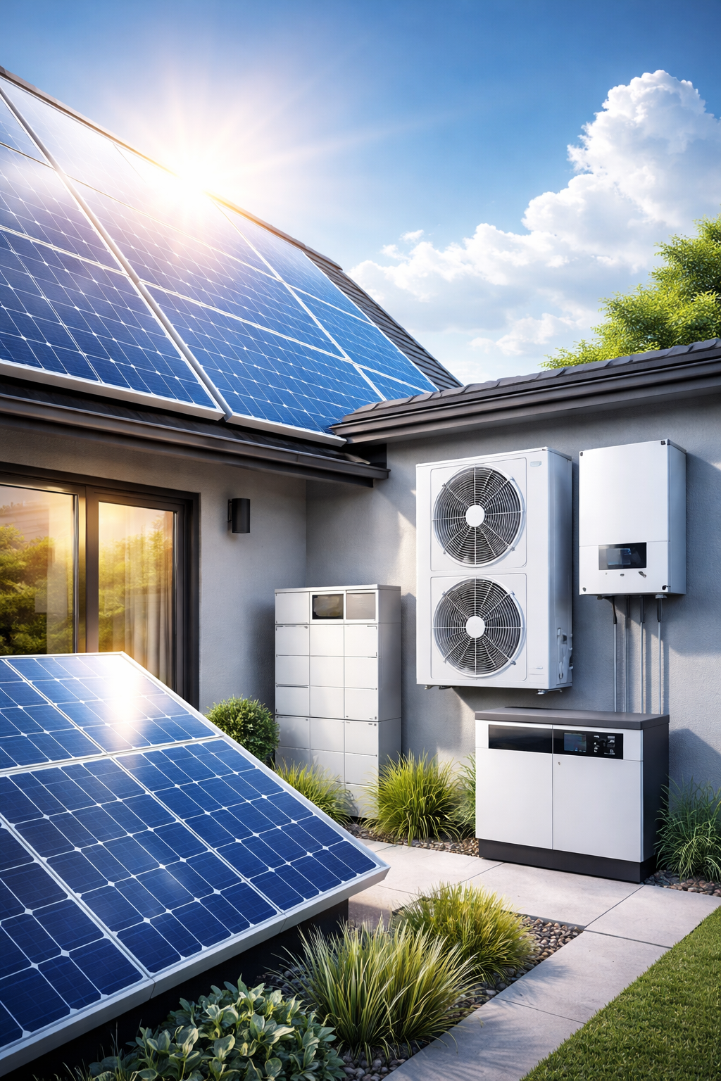 Solar panels on modern home rooftop